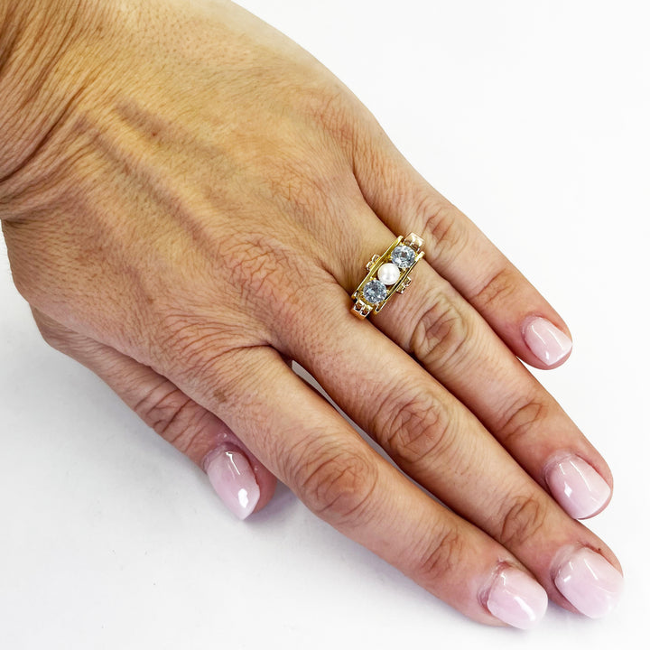 Vintage Pearl and Aquamarine Ring