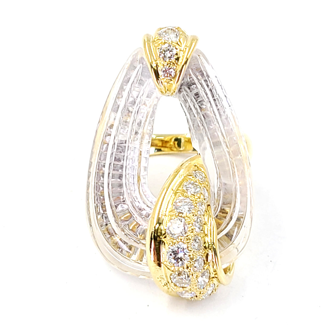 Carved Quartz and Diamond Ring