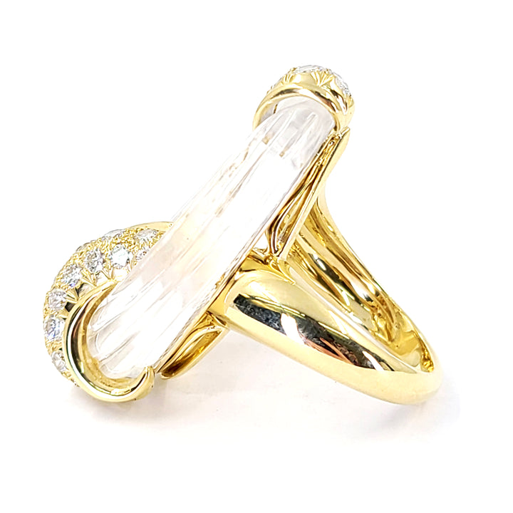 Carved Quartz and Diamond Ring