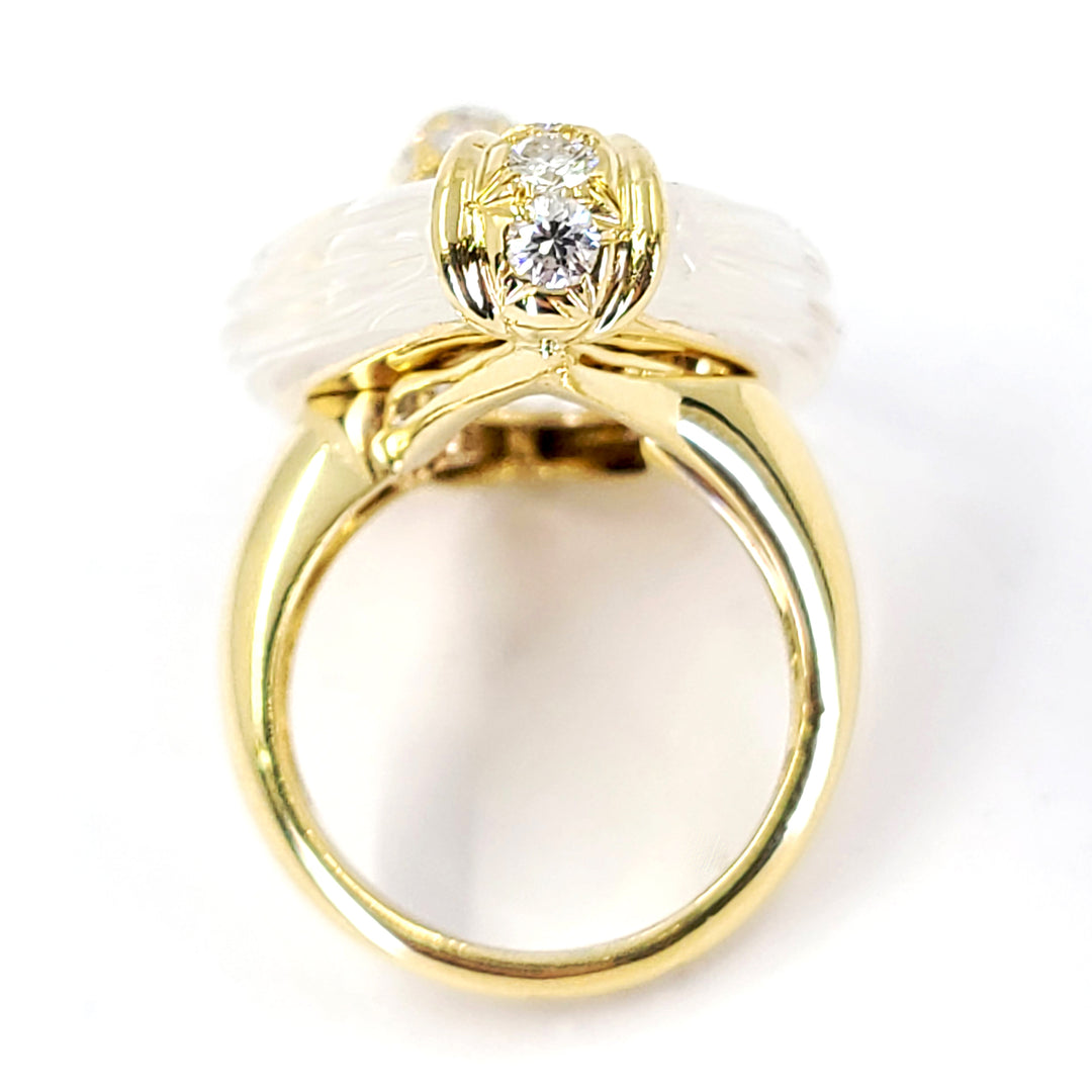 Carved Quartz and Diamond Ring