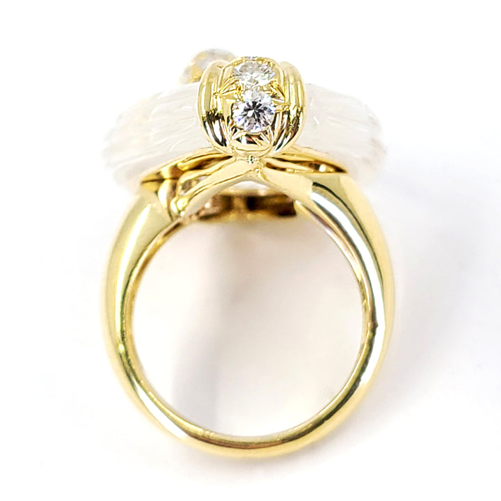 Carved Quartz and Diamond Ring