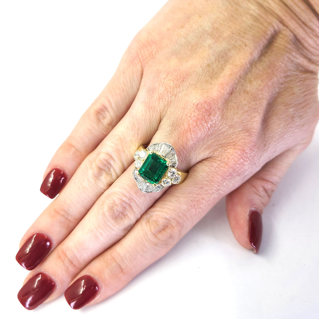 Lab-Grown Emerald and Natural Diamond Ring