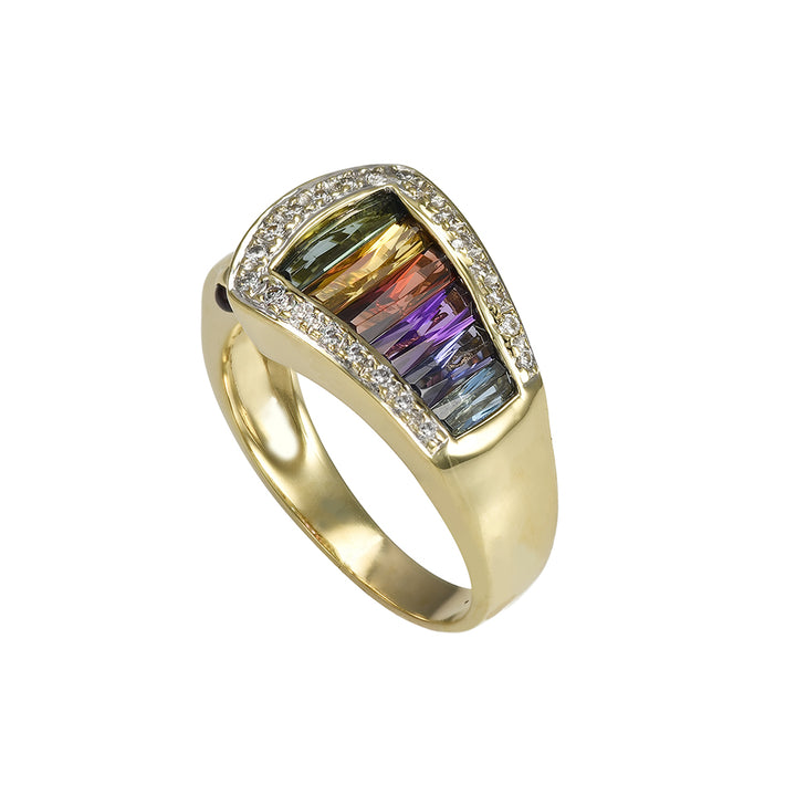Multicolor Gemstone and Diamond Ring