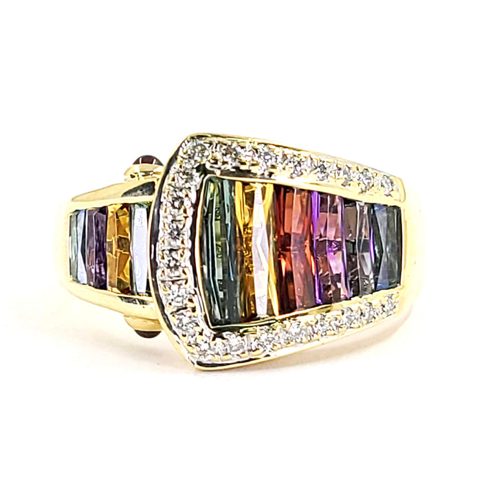 Multicolor Gemstone and Diamond Ring