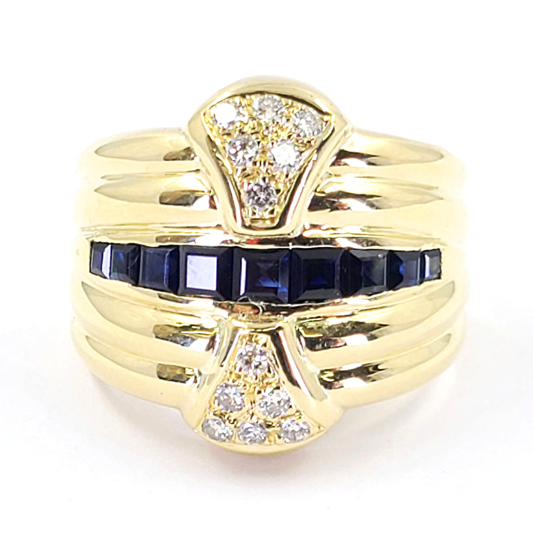 Sapphire and Diamond Wide Ring