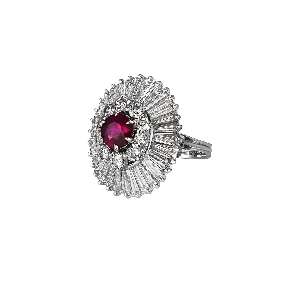 Burmese Ruby and Diamond Ballerina Ring