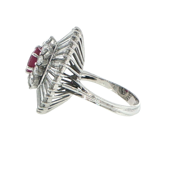 Platinum Burmese Ruby Ballerina Diamond Ring