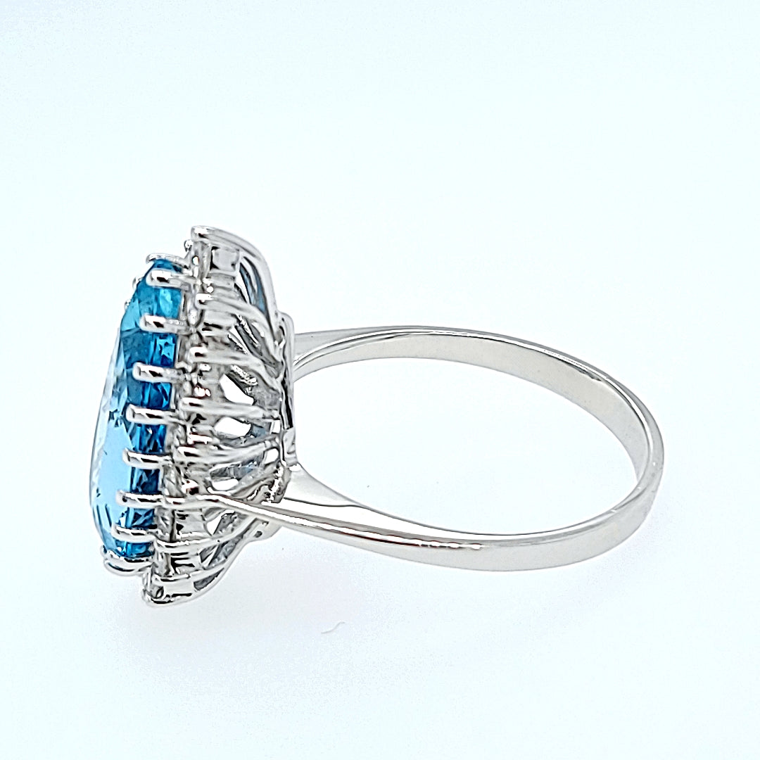 Pear Cut Aquamarine and Diamond Ring
