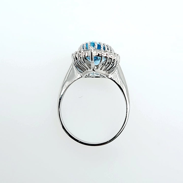 Pear Cut Aquamarine and Diamond Ring