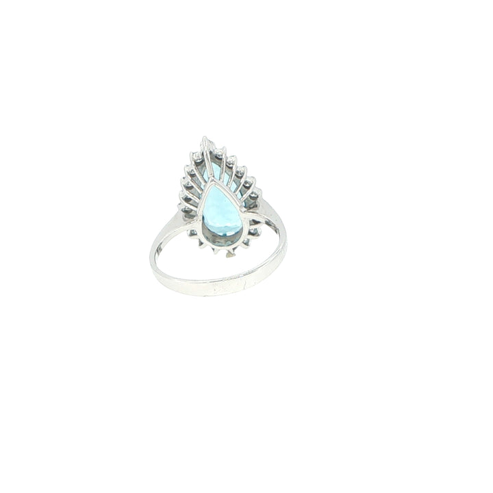 14K White Gold Pear Aquamarine & Diamond Halo Ring