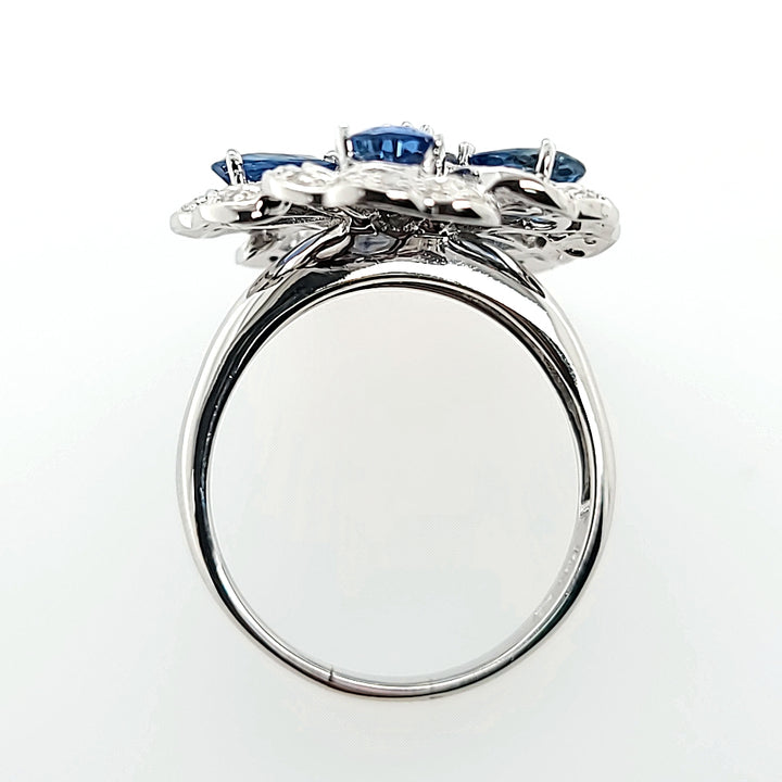 Sapphire and Diamond Flower Ring
