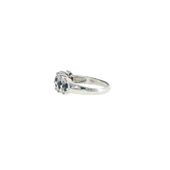 14K White Gold Three-Row Princess Cut Diamond & Sapphire Ring
