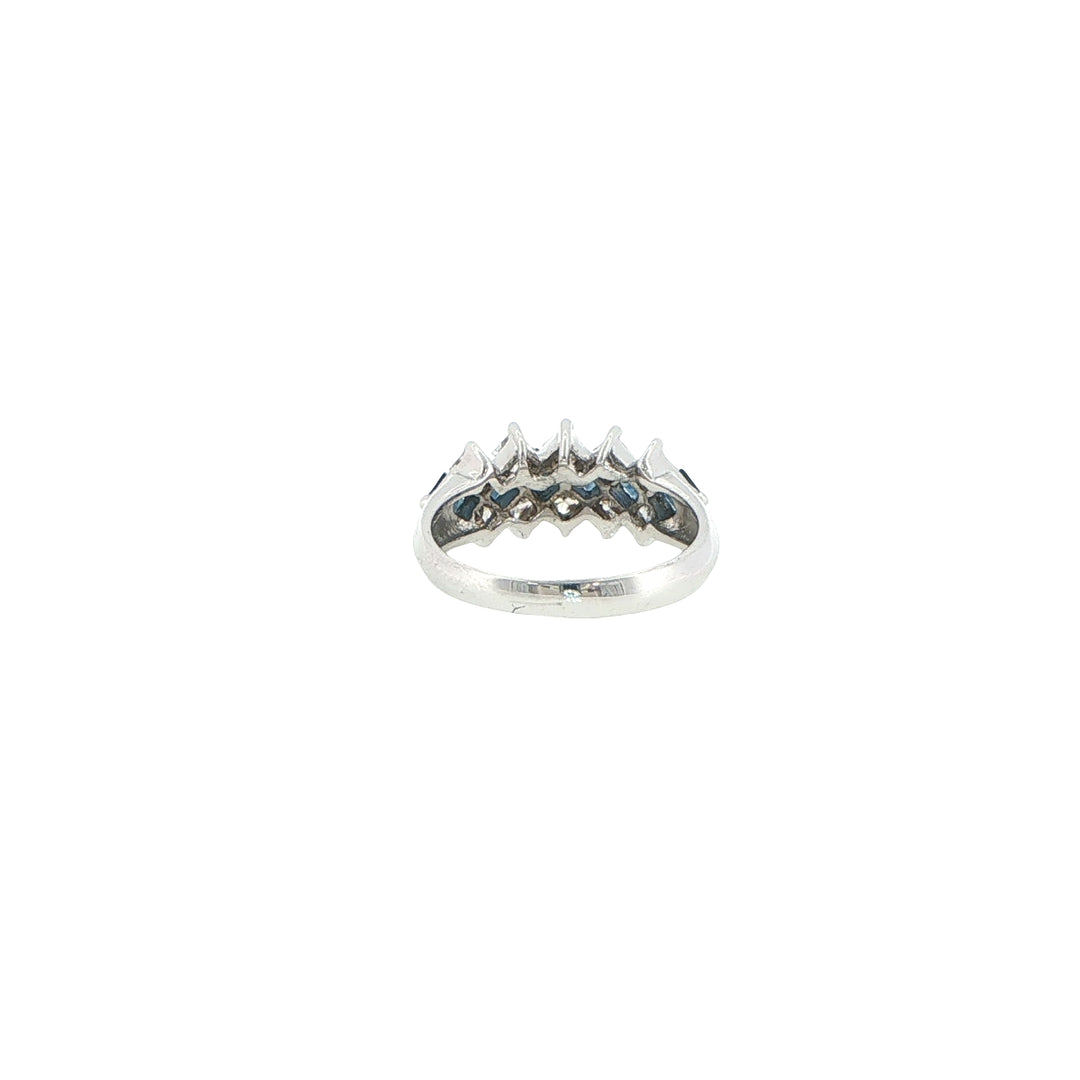 14K White Gold Three-Row Princess Cut Diamond & Sapphire Ring
