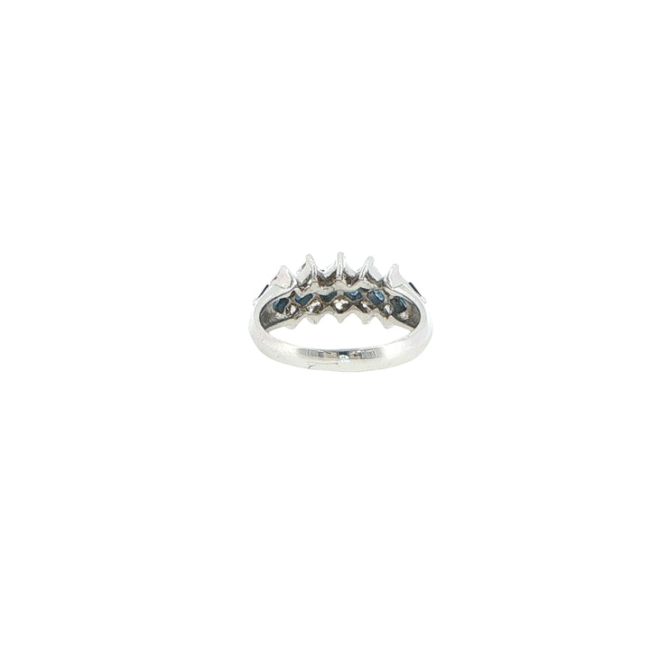 14K White Gold Three-Row Princess Cut Diamond & Sapphire Ring
