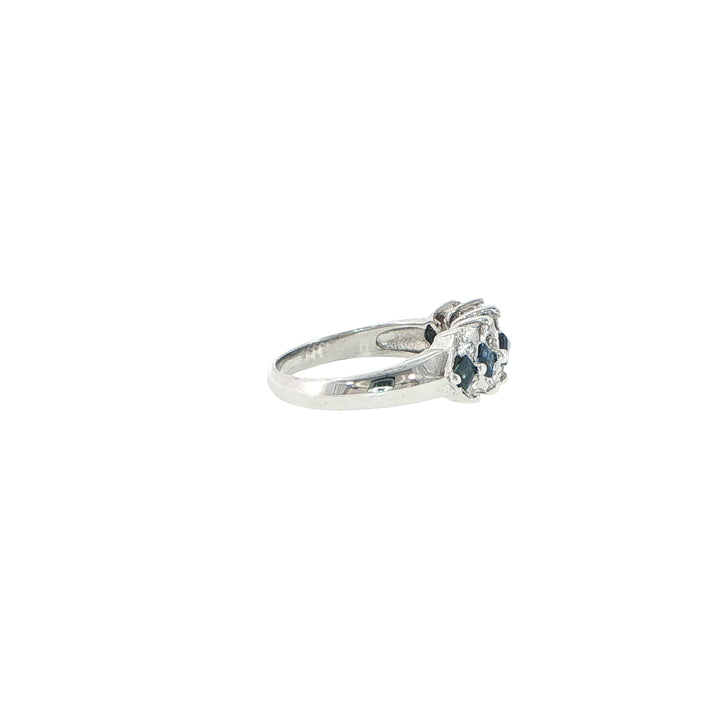 14K White Gold Three-Row Princess Cut Diamond & Sapphire Ring