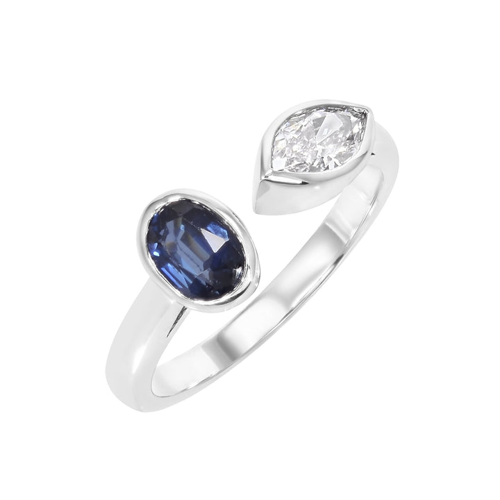 Bezel Set Diamond and Sapphire Open Ring