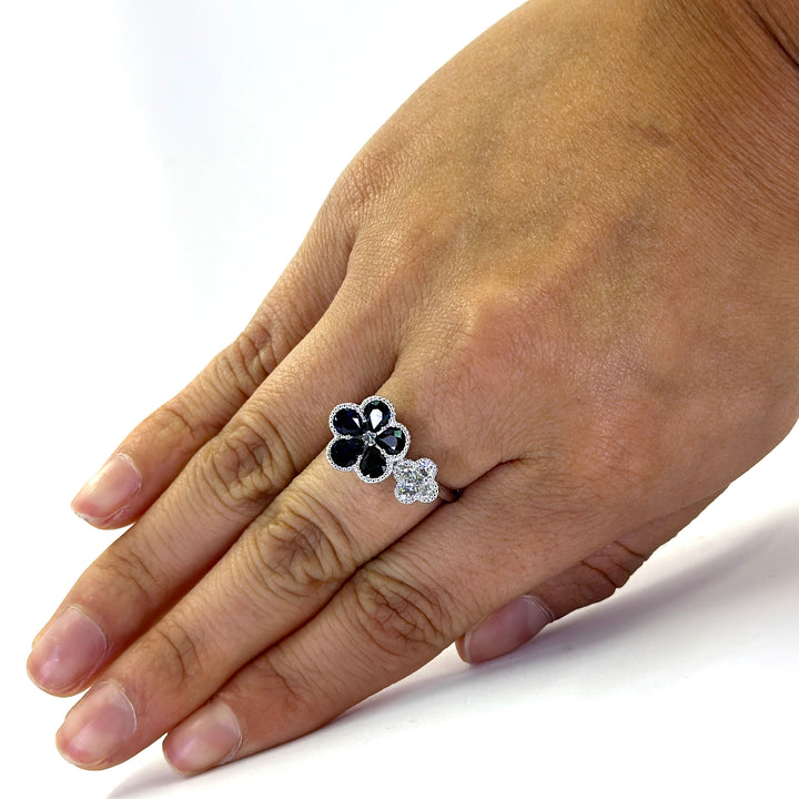 Sapphire and Diamond Flower Ring