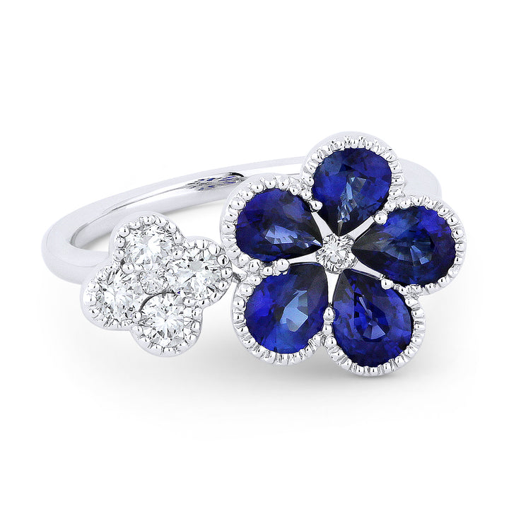 Sapphire and Diamond Flower Ring