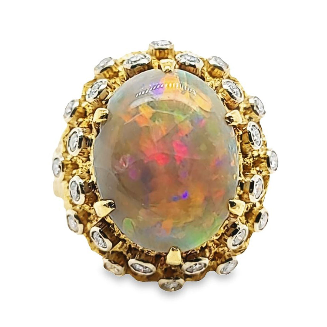 Vintgage Opal and Diamond Cocktail Ring