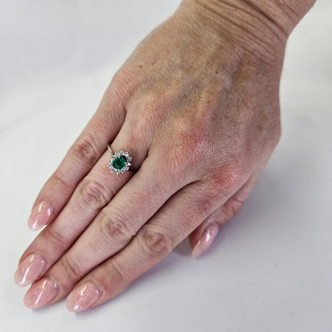 18K Emerald Halo Ring
