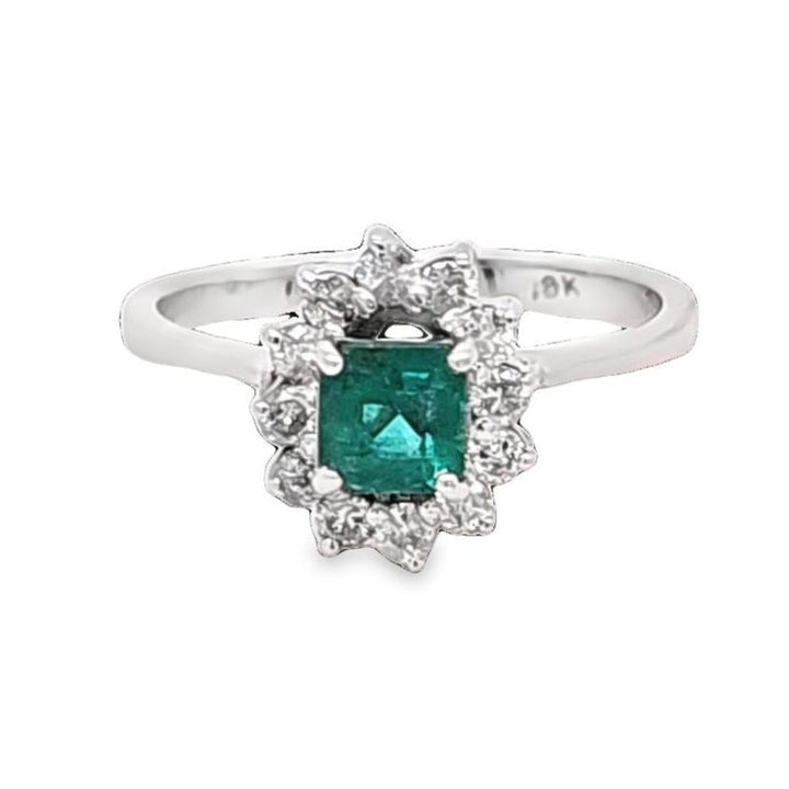 18K Emerald Halo Ring