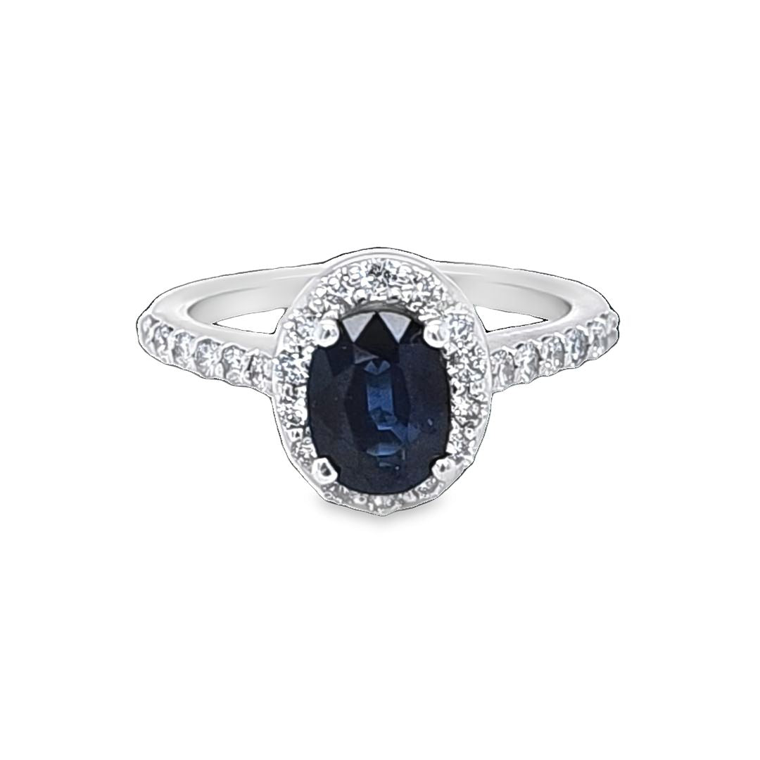 Sapphire and Diamond Halo Ring