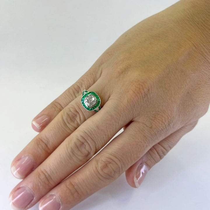 Diamond and Emerald Platinum Ring