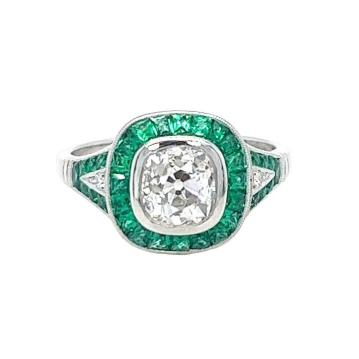 Diamond and Emerald Platinum Ring