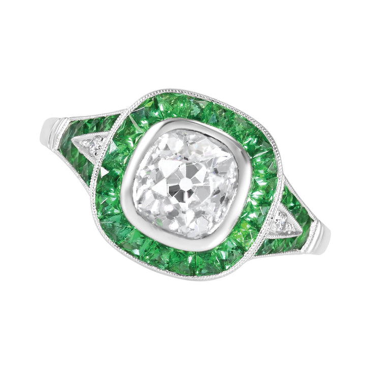 Diamond and Emerald Platinum Ring