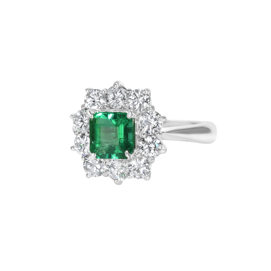Emerald and Diamond Halo Ring