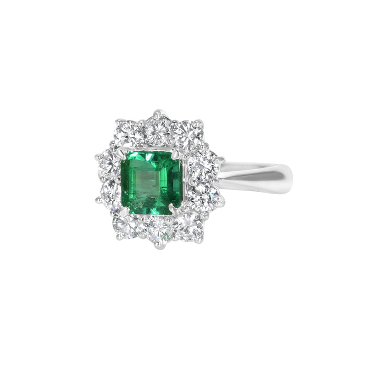 Emerald and Diamond Halo Ring
