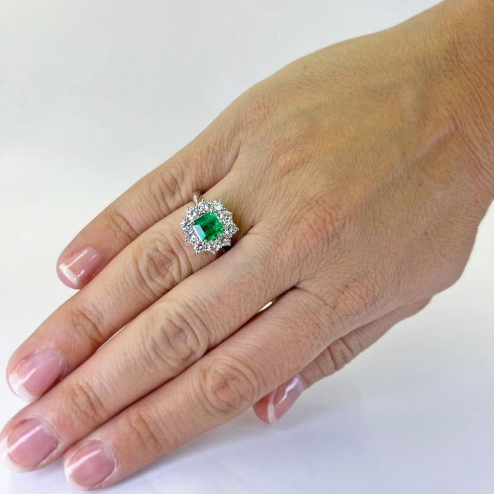 Emerald and Diamond Halo Ring