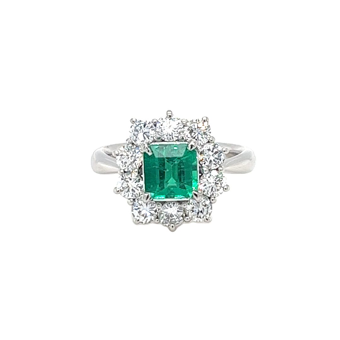 Emerald and Diamond Halo Ring