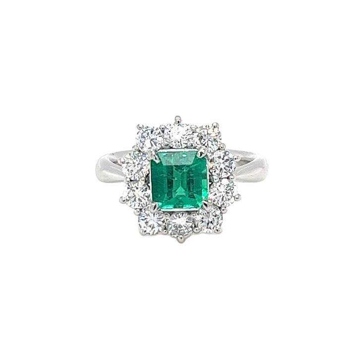 Emerald and Diamond Halo Ring