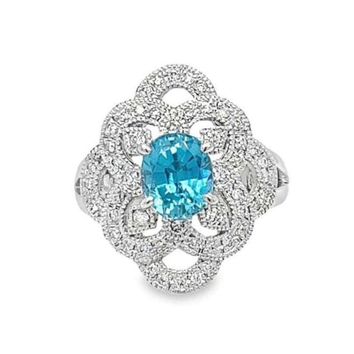 Blue Zircon Diamond Ring