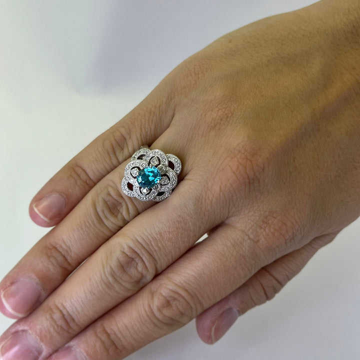 Blue Zircon Diamond Ring