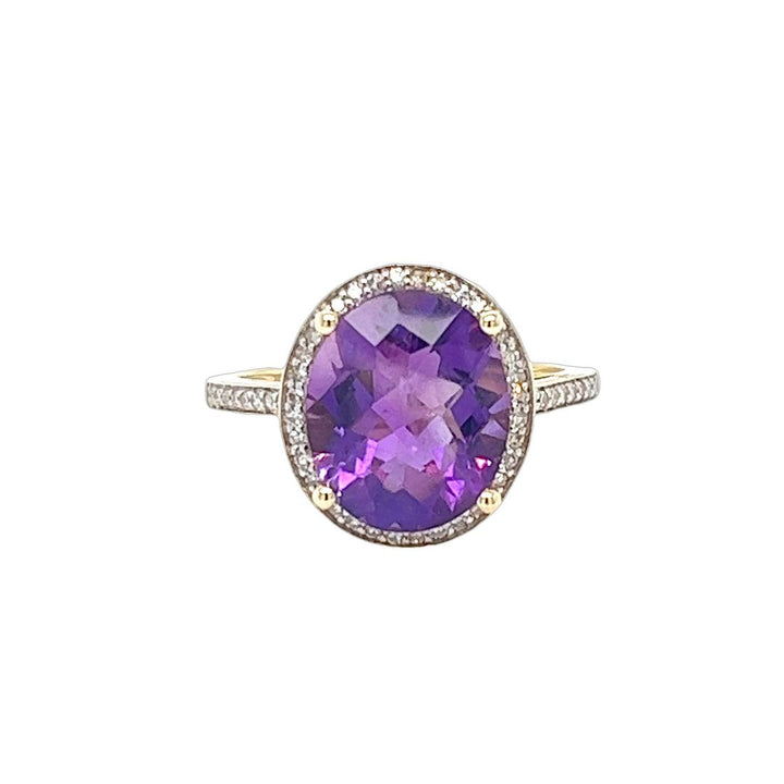 Amethyst and Diamond Halo Ring