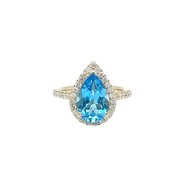 Blue Topaz and Diamond Halo Ring