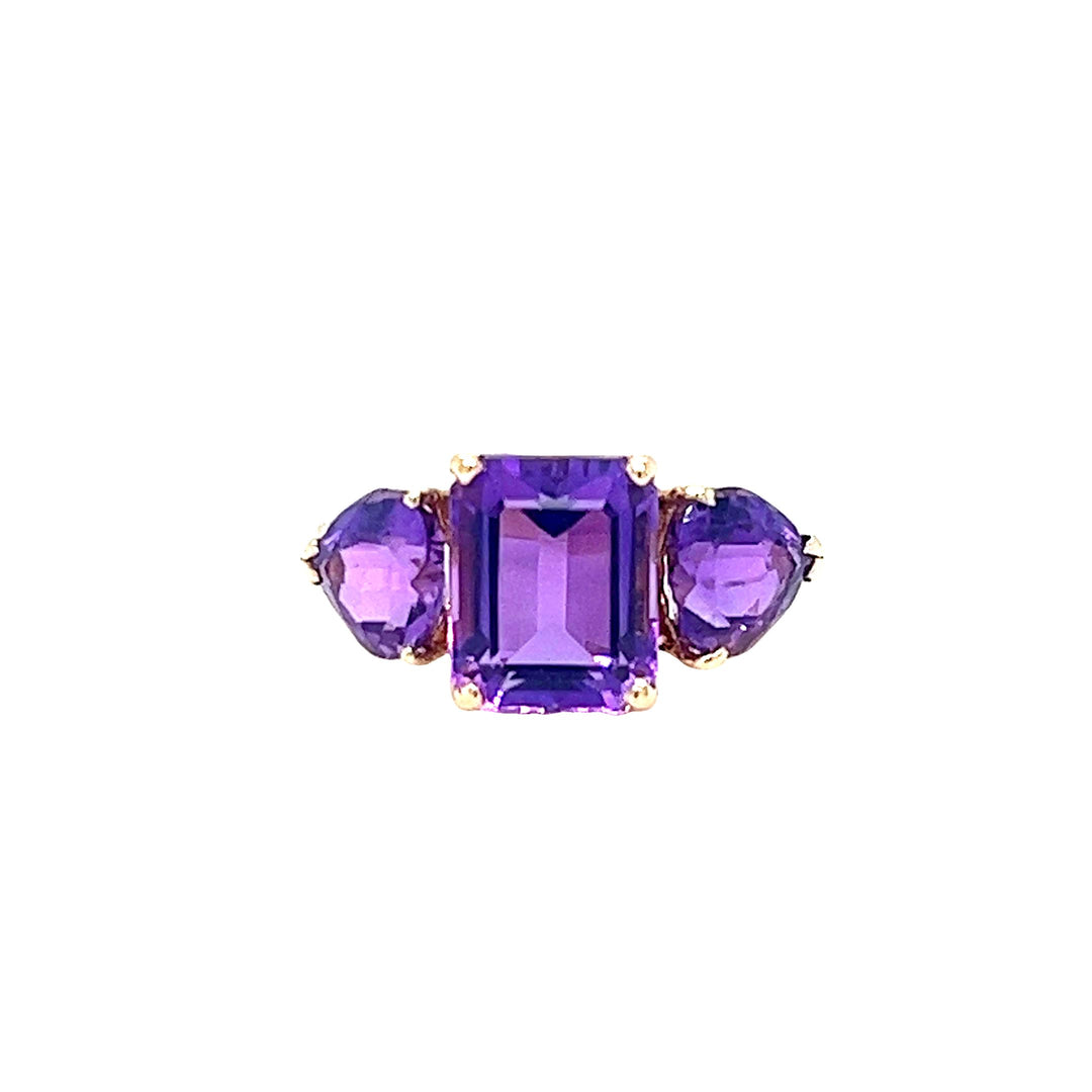 14K Yellow Gold Amethyst 3-Stone Ring