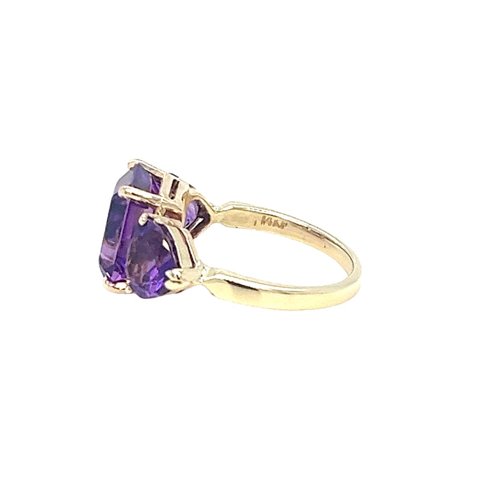 14K Yellow Gold Amethyst 3-Stone Ring