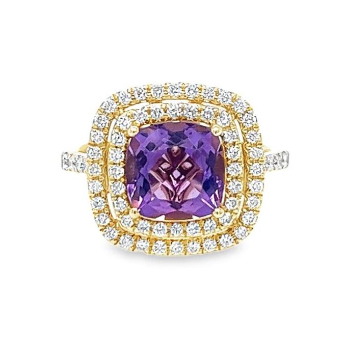 Double Halo Amethyst Ring