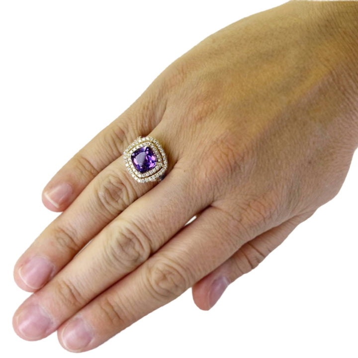 Double Halo Amethyst Ring