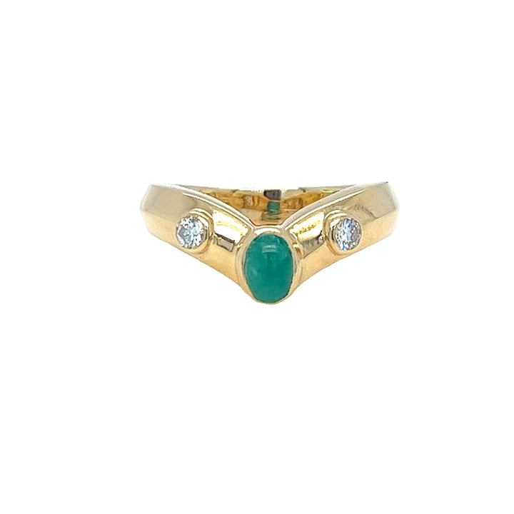 18K Yellow Gold Contour Band with Cabochon Emerald & Diamond Accents