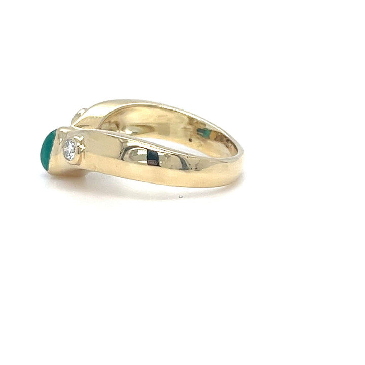18K Yellow Gold Contour Band with Cabochon Emerald & Diamond Accents