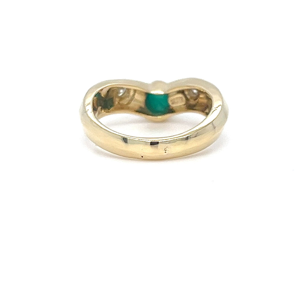 18K Yellow Gold Contour Band with Cabochon Emerald & Diamond Accents