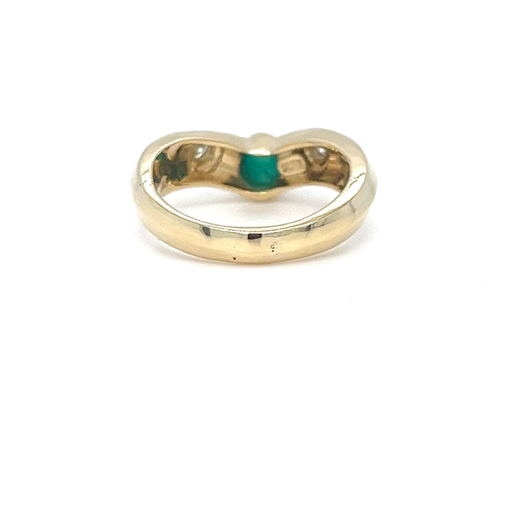 18K Yellow Gold Contour Band with Cabochon Emerald & Diamond Accents