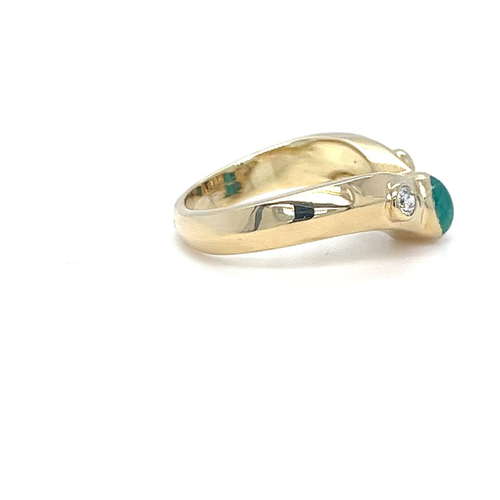 18K Yellow Gold Contour Band with Cabochon Emerald & Diamond Accents