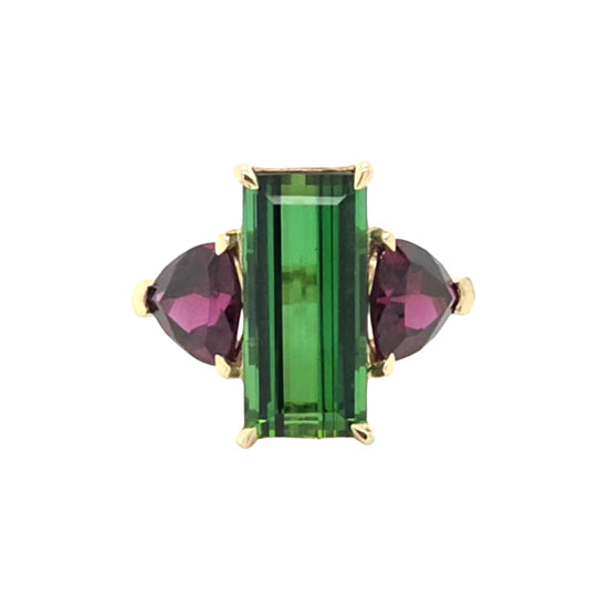 Tourmaline and Garnet Three Stone Ring