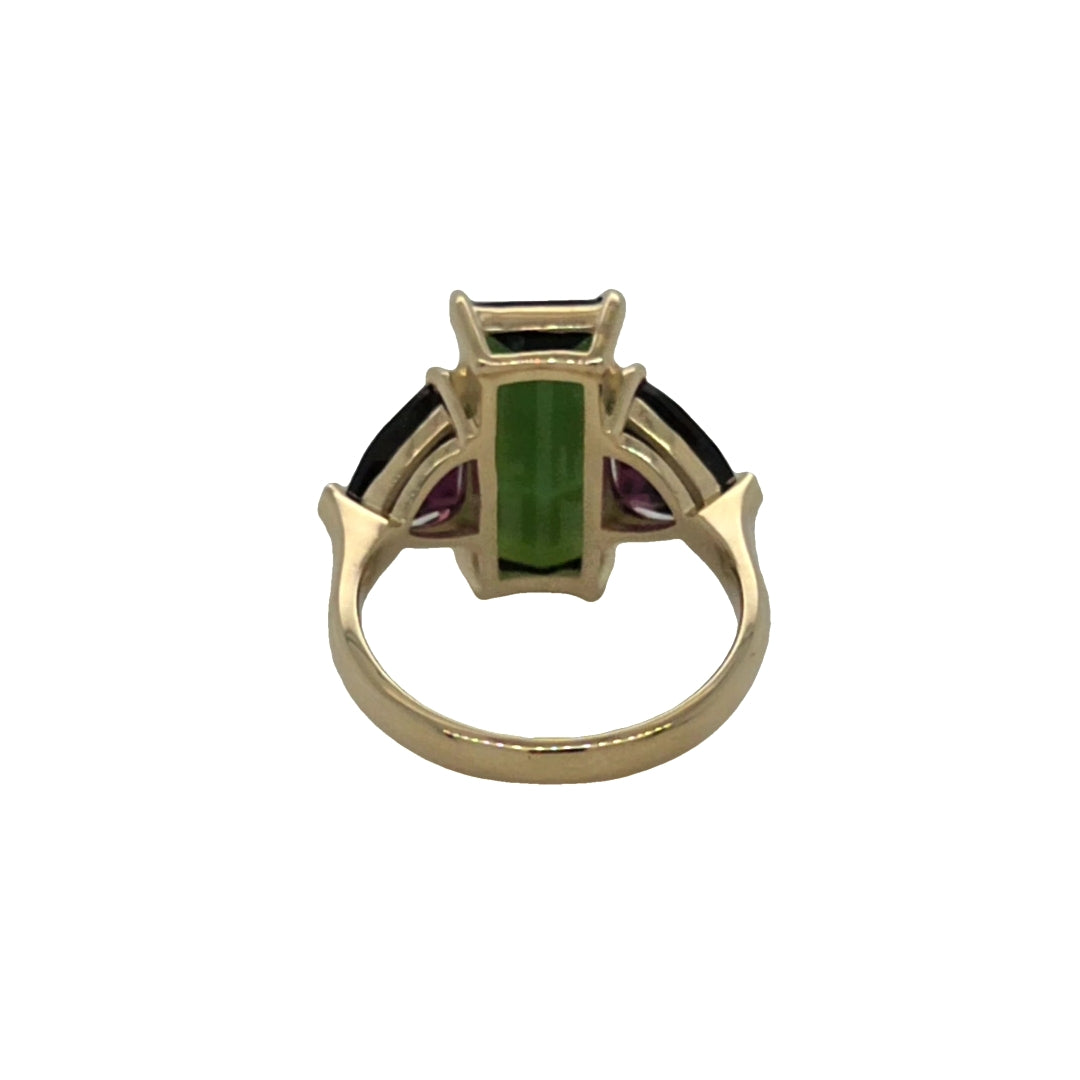 Tourmaline and Garnet Three Stone Ring