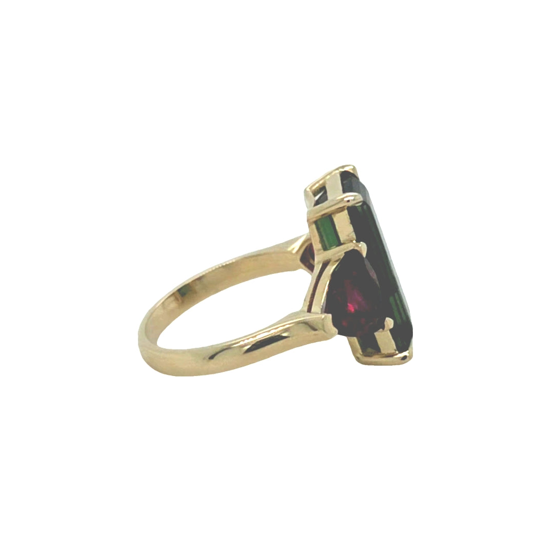 Tourmaline and Garnet Three Stone Ring
